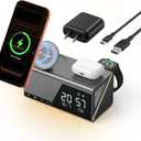 TobenONE 6-in-1 Alarm Clock Wireless Charging Station for Apple Devices, Night Light, Nightstand, MagSafe Magnetic Phone Charger, Fast Charging for iPhone 17 16 15 14 13 Pro Max, Apple Watch, AirPods