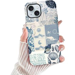 Seashell for iPhone 13/iPhone 14 Case 6.1",Beach Blue Collage Coast Cute Summer Phone Cases for Girl Women Boy Men TPU Scratch Resistant Shockproof Protective Cover,Coastal World