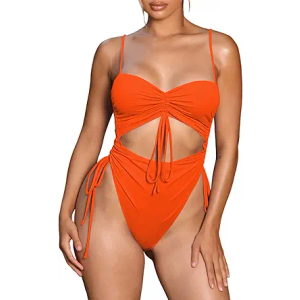 Viottiset Women's Cut Out Drawstring One Piece Swimsuit Cheeky High Cut Bathing Suit (Medium)