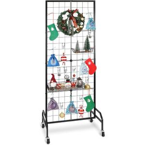 GADFISH Gridwall Panel Display Stand, Heavy-duty Movable Wire Gridwall Display Racks, Floorstanding Double Side Display Stand for Home Organization, Retail, Trade Show, Arts Craft Fair (Dark), GFJ02