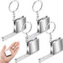 Quelay 4 Pcs Mini Measuring Tape Metal Keychain Tape Measure up to 47.24 Inches Small Retractable Measure Keychain (Silver)