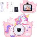 Envyvip Unicorn Toys Camera for Kids Girls Age 3-8, Toddler Kids Digital Camera Christmas Birthday Gifts for 3 4 5 6 7 8 Years Old Girl, Cute Selfie Video Camera, HD 1080P, 32GB SD Card Included, Pink