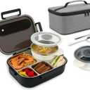 Bento Lunch Box with 8oz Soup Thermo,5-Compartment Leak-Proof Container, Thermo Hot Food Jar and Insulated Lunch Bag with Utensil,Microwave & Dishwasher & Freezer Safe