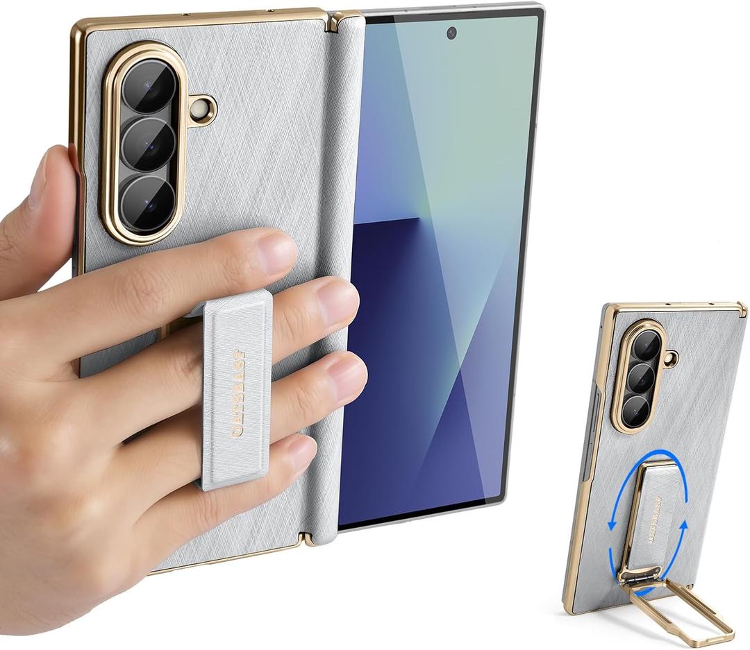 OATSBASF for Samsung Galaxy Z Fold 7 Phone Case, with 360 Rotatable Kickstand & Magnetic Wristband, Secure Grip, Shockproof Protective Back Cover (Silver - Single Back Cover)