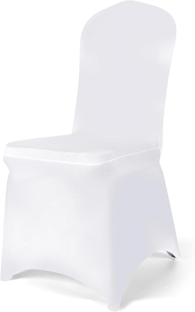 100 PCS White Polyester Spandex Chair Covers - Stretch Slipcovers for Wedding, Party, Dining, Banquet - Flat-Front Chair Covers