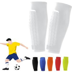 Shin Defender Shin Guards Kids, Soccer Shin Guards for Youth Adult, Lightweight Calf Protective Gear for Football Soccer with Honeycomb Pads (Medium, White)