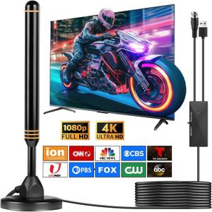 TV Antenna Indoor Antenna for Smart TV for Long Range Reception and All Smart TVs HD Digital Antenna with Amplifier Signal Booster for Local Channels Supports 4K 1080p-Orange