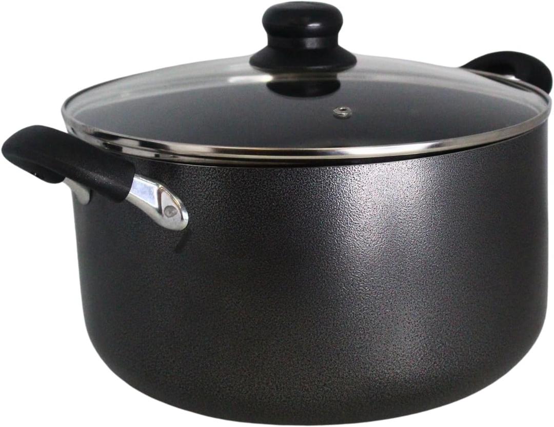 IMUSA USA 10Qt Nonstick Hammered Exterior Dutch Oven with Glass Lid, Gray