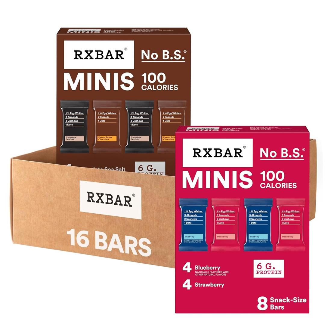 RXBAR Minis Protein Bars, Snack Bars, Variety Pack (16 Count) (8 Count (Pack of 2)), BBD 10/03/2026