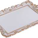 Sooyee Decorative Tray,Bathroom Tray Decor, 15.5x9.6 Mirror Serving Tray with Handle for Dessert Table,Coffee Table,Vanity,Home Decor,White and Gold