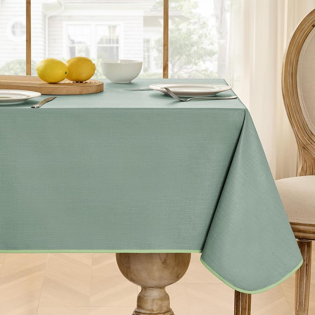 Softalker Spring Vinyl Tablecloth Rectangle, Outdoor 100% Waterproof Oil Proof Plastic Edge Binding Table Cloth, Heavy Duty Wipeable PVC Table Covers for Picnic Dining Party - 54 x 78 Inch, Sage