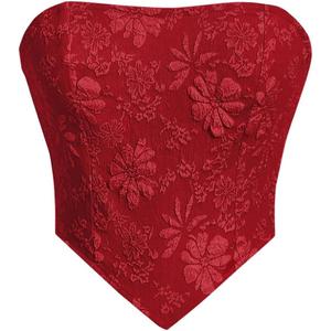 SOLY HUX Women's Sexy Tube Crop Top Floral Print Strapless Summer Going Out Bandeau Tops Burgundy Floral Small