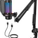 Gaming USB Microphone Set for PC, TONOR RGB Condenser Mic with Boom Arm Quick Mute, RGB Lighting, Pop Filter, Shock Mount, Gain Control for Streaming Podcasting Recording Discord Twitch YouTube TC310+ (Black)