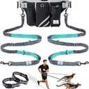 SHINE HAI Retractable Hands Free Dog Leash with Dual Bungees for 2 Dogs, Adjustable Waist Belt Fanny Pack, Reflective Stitching Leash for Running Walking Hiking Jogging Biking Black