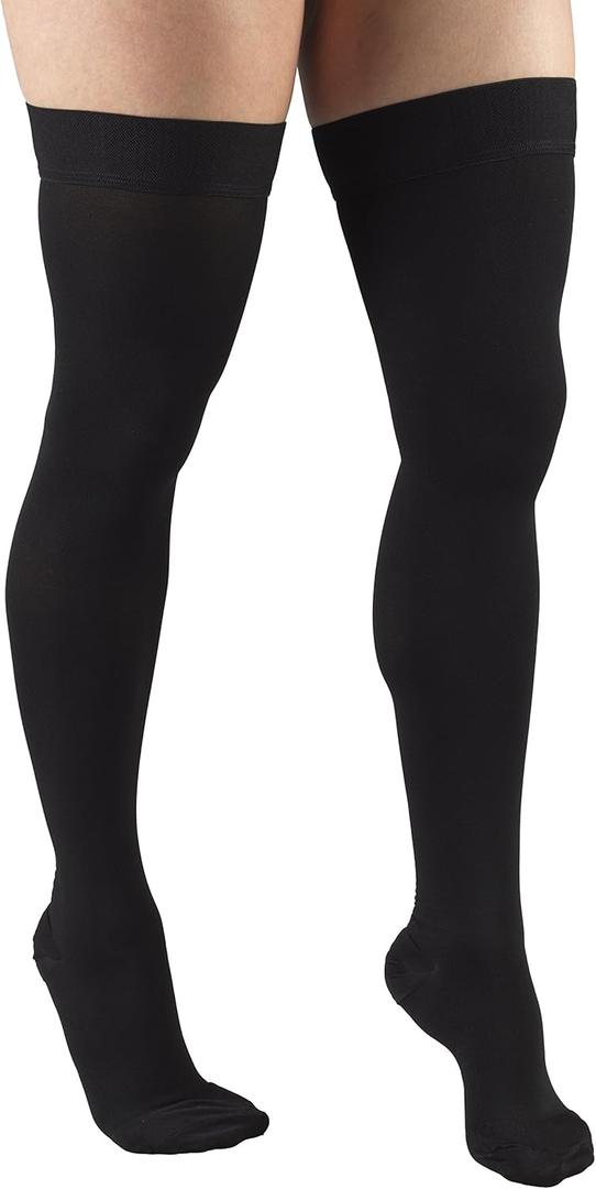 Truform 20-30 Mmhg Compression Stockings for Men & Women, Thigh High Length, Dot Top, Closed Toe, Black, Large (20-30 Mmhg) (Large (1 Pair))