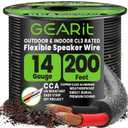 GEARit 14 Gauge Speaker Wire Cable,14 Gauge Wire CL3 Rated 200ft,Audio Cable with Red/Black Color Coded,Outdoor Speaker Wires for Home,Car,Outdoor,Patio,Garden,In-Wall,Backyard,CCA(Black,2-Conductors)