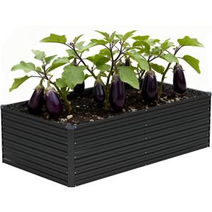 Vengarus 6x3x2FT Galvanized Raised Garden Bed Kit, Deep Root Planter Box Outdoor Large Planter Raised Beds for Planting Flowers,Vegetables and Herbs-Black