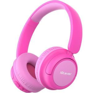 iClever BTH22 Kids Bluetooth Headphones, 60H Play Time, 74/85 dBA Safe Volume, Bluetooth 5.4, USB C, Over Ear Kids Headphones Wireless with Mic AUX Cord for iPad/Tablet/Travel, Blossom Pink