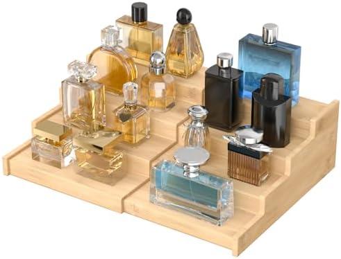 Vdamu Spice Rack Kitchen Cabinet Organizer: 4 Tier Bamboo Expandable Spice Storage Display,Spice Shelves Adjustable Seasoning Organizer 8–15 Inch