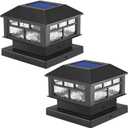 Solar Post Cap Lights Outdoor, 20LM Fence Cap, 3.5x3.5 4x4 5x5 Inch Wooden Solar Waterproof, Deck Powered for Garden Patio Decoration (Black 2 Packs)