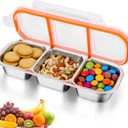 AIERSA 3Pcs Stainless Steel Snack Containers with Lids, Metal Snack Containers, 3 Compartment Food Container, Reusable Snack Container Stainless Steel
