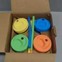 Elk and Friends Kids + Toddler Glass Cups | The Original 8oz Glass Mason Jar with Sleeves + Lids | Silicone Straws + Stopper | Smoothie Cup | Food Storage | Spill Resistant | Dishwasher Safe | 4 Pack (Green/Orange/Blue/Yellow)