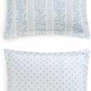 Martha Stewart - King Comforter Set, 100% Silky Smooth Cotton Sateen Striped Bedding for Year Round Comfort, 3 Piece Bed Set with Matching Pillowcases (Verbena Stripe Blue)