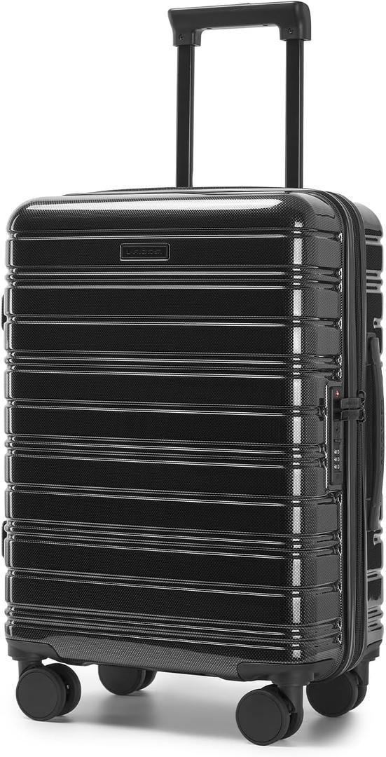 LARVENDER Carry On Luggage 22x14x9 Airline Approved, 20 Inch Expandable PC+ABS Hardside Suitcase Carry On Luggage with Spinner Wheels TSA Lock for Women Men (Black)