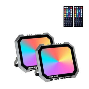 2 Pack RGB LED Flood Light 100W Eqv 1000W, Outdoor Flood Lights with 2 Remote Controllers 