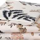 JSD Boho Floral Printed Sheet Set King Size, 4 Piece, Soft Botanical Pattern Microfiber Sheets Extra Deep Pocket (Leaf 1)