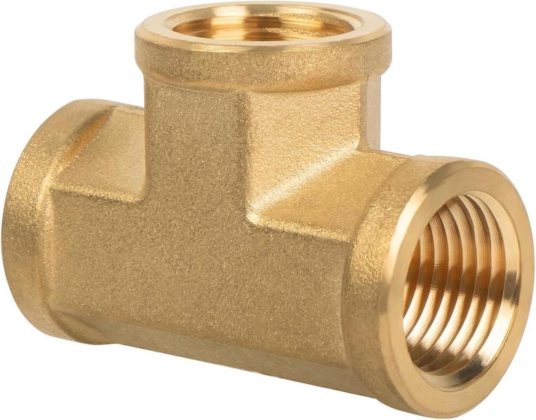 Tee 1/2" × 1/2" × 1/2" NPT Female, Brass Pipe Fitting, 3 Way Brass T Connector for Propane, Oil, Gas, Air Flow Systems, Corrosion Resistant, 1200 PSI Rated, 1 Pack