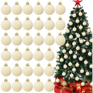 Menkxi 30 Pcs Christmas Velvet Balls 1.97 Flocked Christmas Hanging Ornaments Handmade Velvet Balls Xmas Tree Ornaments Xmas Tree Bulbs for Wedding Anniversary Party (Cream White)