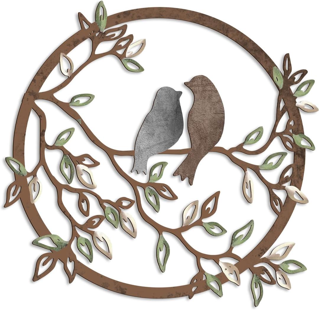 Ferraycle Metal Wall Art Bird on Tree Branch Silhouette Bird Art Decor for Living Room Garden Bedroom Office Home Wall Housewarming Party Decor(Dark Color)