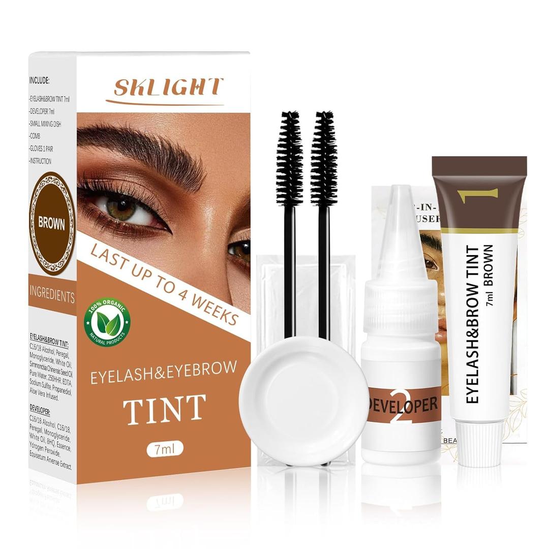 Lash Color Kit, Lasting for 4 Weeks Professional Eyelash & Eyebrow Color Kit, Instant Eyelash Color with Natural Ingredients, Safe & Easy to Use 7ml (Brown)