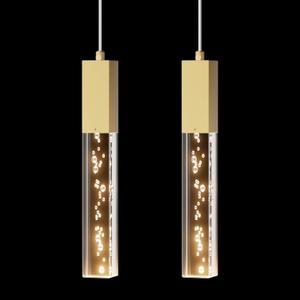 Brass Pendant Lights Kitchen Light Fixture Dimmable Integrated LED Modern Pendant for Kitchen Island Mini Crystal Pendant Light for Bathroom Bedroom 3000K Warm Light(2-Pack)