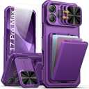SSLOTSCASE for iPhone 17 Pro Max Case with 2X Screen Protector, HD Clarity Anti-Scratch, Card Holder & Sliding Lens Cover & Kickstand, Heavy Duty Protection Case for iPhone 17 Pro Max, Dark Purple