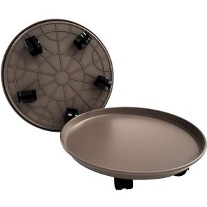 2 Pack 15.5" Brown Plant Caddy with Easy Moving Caster Wheels Round Movable Planter Dolly Trolley Tray Pallet Outdoor Indoor Tree Flower Stand Planter