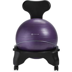 Gaiam Classic Balance Ball Chair  Ergonomic Stability Chair for Desk & Office | Yoga Ball Seat with Base, Air Pump, & Exercise Guide | Improves Posture & Core Strength (300 lb Capacity) (Purple)