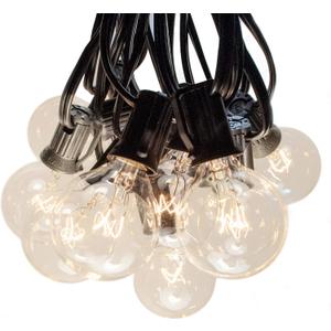 50 Foot Globe String Lights - Set of 50 G40 Clear Bulbs - Black Wire (+ 2 Free Spares) for Patio Deck Gazebo Cafe and Party Lighting