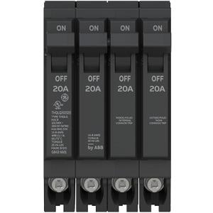 ABB Q-Line THQLQ202020 Quad Circuit Breaker  20A/1P & 20A/2P & 20A/1P Configuration  120/240 VAC, 10 kAIC  Thermal Magnetic Trip  Space-Saving Plug-in Mount Type