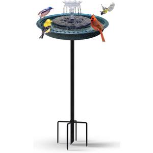 Bird Bath with Solar Fountain, Durable 5-Prong Base Solar Bird Bath with Stable Metal Stake, Detachable Solar Powered Bird Baths for Garden Outdoor Yard Lawn, Spotted Green