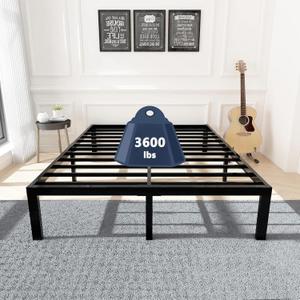 45MinST 3600lbs Heavy Duty Bed Frame,14 Inch Sturdy Steel Slat Mattress Foundation, Metal Reinforced Platform Box Spring Replacement, Easy Assembly with Quick Lock, Queen