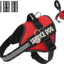VOOPET Service Dog Vest Harness+ ID Tag and Leash Set+6 Patches,No Pull&Adjustable Reflective Dog Harness for Training,Suitable for Small Medium and Large Dogs. (Small (Pack of 1), Red)
