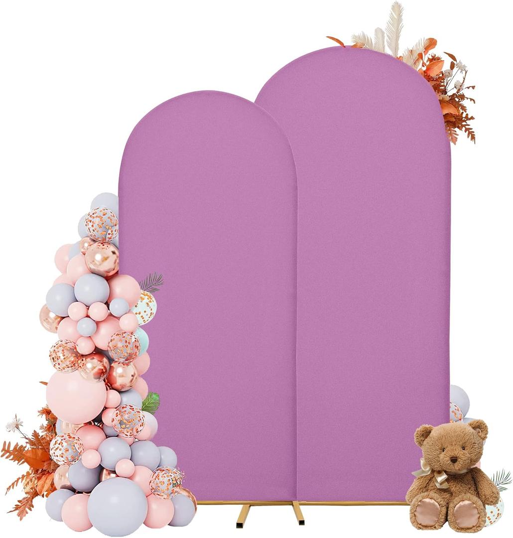 Wedding Arch Covers Arch Backdrop Cover Arch Stand Covers 7.2FT 6FT Set of 2 Arch Cover Spandex Fabric Stretchy Backdrop for Wedding Birthday Party Decoration Baby Shower (Lilac)
