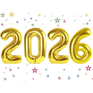 2026 Balloon - Gold Birthday Number Balloons, 40 Inch Large Foil Balloons for Men Women Boys Girls Gold Themed Birthday DecorationsNumber 2026 Balloon class of 2026 decorations, graduation decor