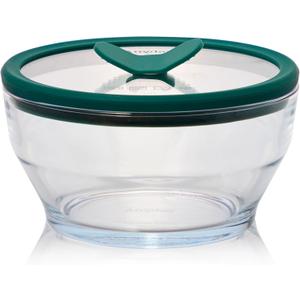 Anyday 4-Cup Glass Food Storage with Glass Lid, Round Deep Dish | Plastic-Free Meal Prep & Microwave Cookware | Stackable Airtight Storage Container with Vented Lid for Microwave-Safe Reheating (Clear - Kale)