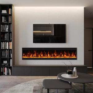 60 inch Electric Fireplace, 4.3" Ultra-Thin Electric Fireplace Inserts, Ultra-Narrow Frame, Wall Mounted and Recessed Fireplace, Log & Crystal, Touch Screen & Remote Control, 1500W