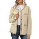 Bebonnie Women's Diamond Quilted Jacket Crew Neck Lightweight Long Sleeve Button Down Winter Coats with Pockets Size Large