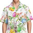 Hawaiian Shirt for Men Short Sleeve Easter Bunny Eggs Rabbit Beach Casual Button Down Aloha Shirt (M)