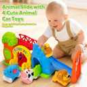 BAYSING Toys for Toddler 1, 2, 3 Year Old Boy and Girl, Zoo Animal Slide Playset with 4 Animal Cars, Open-Ended Interactive Toy for Cultivate Imagination, Gifts for 12-18+ Months Kids